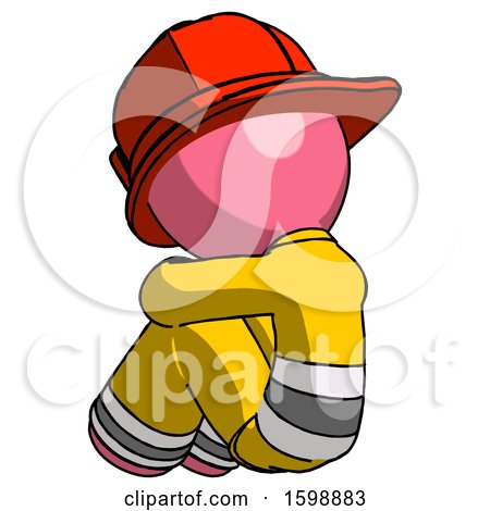 Pink Firefighter Fireman Man Sitting with Head down Back View Facing Left by Leo Blanchette