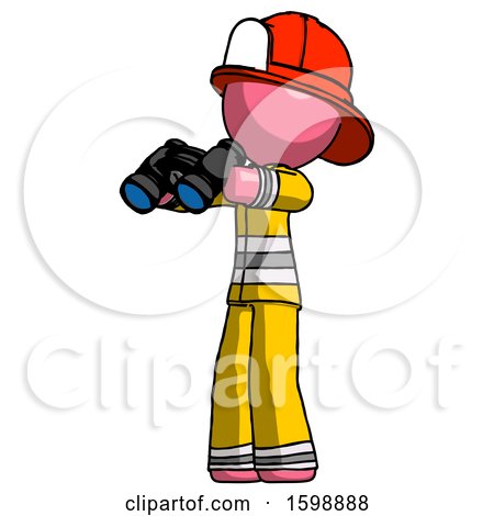 Pink Firefighter Fireman Man Holding Binoculars Ready to Look Left by Leo Blanchette