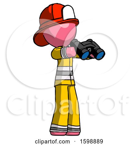 Pink Firefighter Fireman Man Holding Binoculars Ready to Look Right by Leo Blanchette