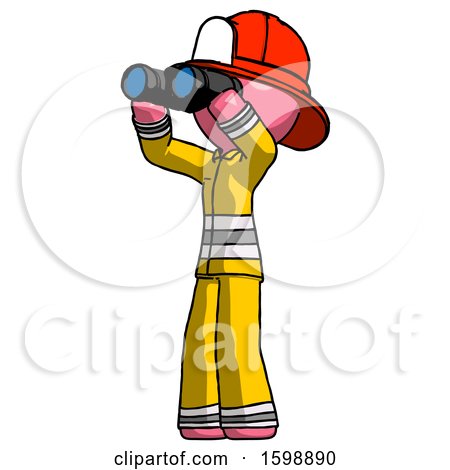 Pink Firefighter Fireman Man Looking Through Binoculars to the Left by Leo Blanchette