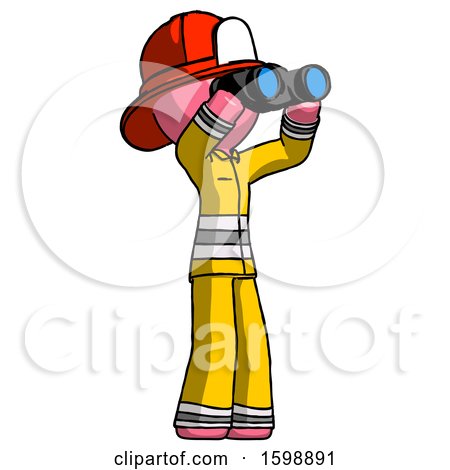 Pink Firefighter Fireman Man Looking Through Binoculars to the Right by Leo Blanchette