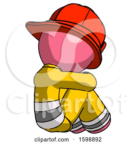 Pink Firefighter Fireman Man Sitting with Head down Back View Facing Right by Leo Blanchette