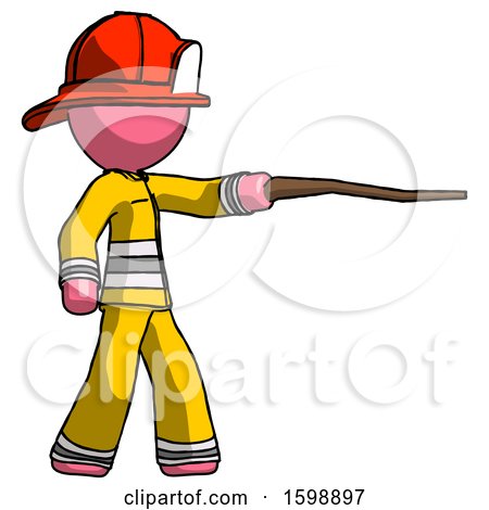 Pink Firefighter Fireman Man Pointing with Hiking Stick by Leo Blanchette