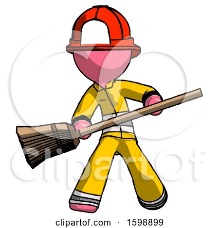 Pink Firefighter Fireman Man Broom Fighter Defense Pose by Leo Blanchette