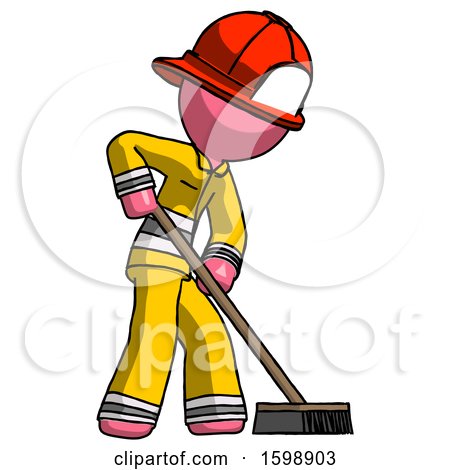 Pink Firefighter Fireman Man Cleaning Services Janitor Sweeping Side View by Leo Blanchette