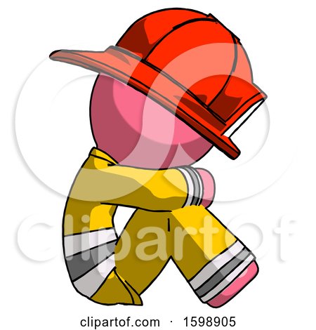 Pink Firefighter Fireman Man Sitting with Head down Facing Sideways Right by Leo Blanchette