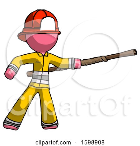 Pink Firefighter Fireman Man Bo Staff Pointing Right Kung Fu Pose by Leo Blanchette