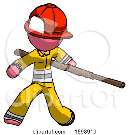 Pink Firefighter Fireman Man Bo Staff Action Hero Kung Fu Pose by Leo Blanchette