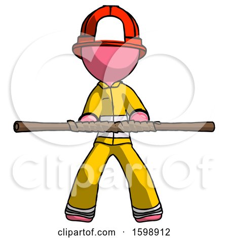 Pink Firefighter Fireman Man Bo Staff Kung Fu Defense Pose by Leo Blanchette