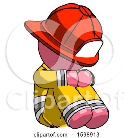 Pink Firefighter Fireman Man Sitting with Head down Facing Angle Right by Leo Blanchette