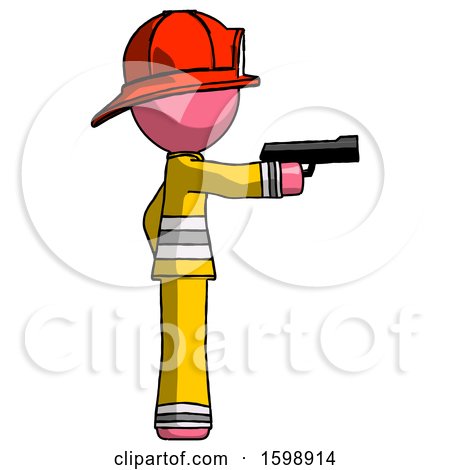 Pink Firefighter Fireman Man Firing a Handgun by Leo Blanchette