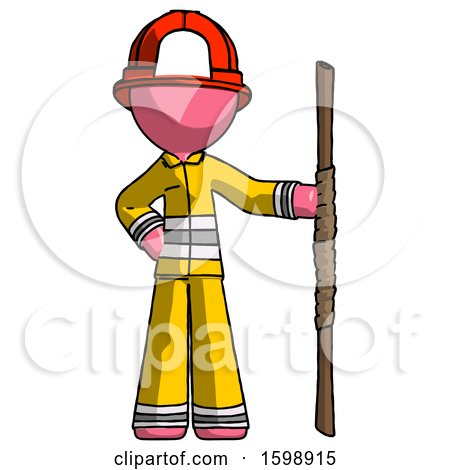 Pink Firefighter Fireman Man Holding Staff or Bo Staff by Leo Blanchette