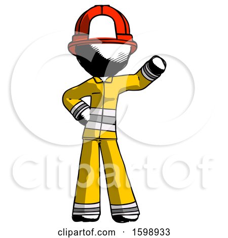 Ink Firefighter Fireman Man Waving Left Arm with Hand on Hip by Leo Blanchette