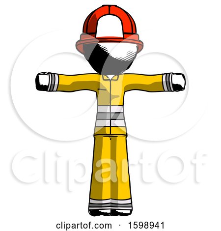 Ink Firefighter Fireman Man T-Pose Arms up Standing by Leo Blanchette