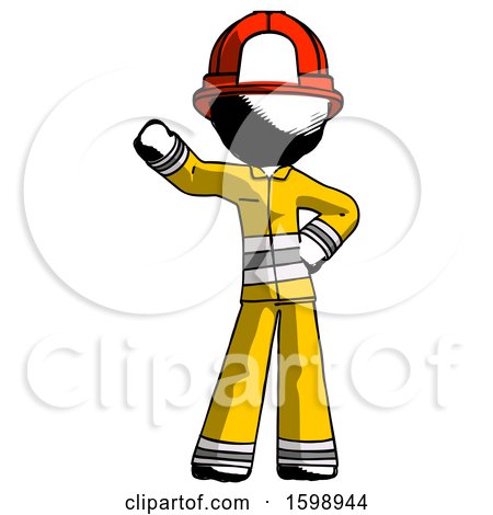 Ink Firefighter Fireman Man Waving Right Arm with Hand on Hip by Leo Blanchette