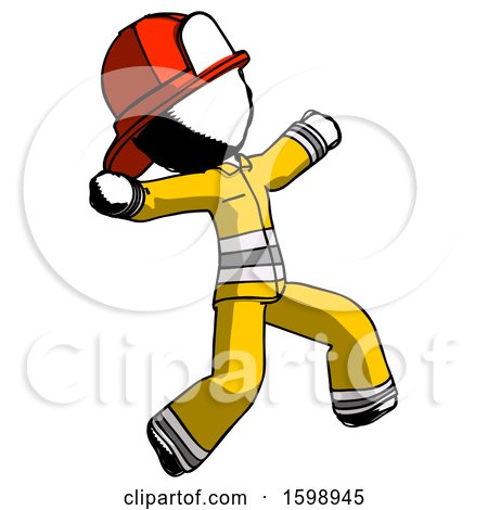 Ink Firefighter Fireman Man Running Away in Hysterical Panic Direction Right by Leo Blanchette