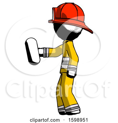 Ink Firefighter Fireman Man Holding Red Pill Walking to Left by Leo Blanchette