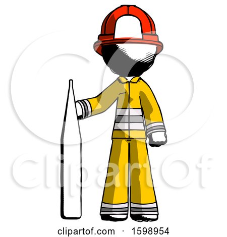 Ink Firefighter Fireman Man Standing with Large Thermometer by Leo Blanchette