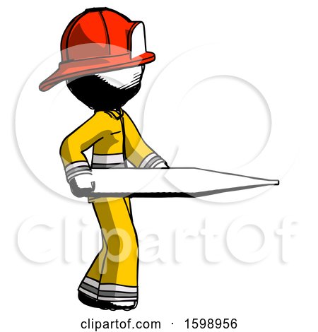 Ink Firefighter Fireman Man Walking with Large Thermometer by Leo Blanchette