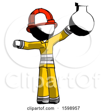 Ink Firefighter Fireman Man Holding Large Round Flask or Beaker by Leo Blanchette