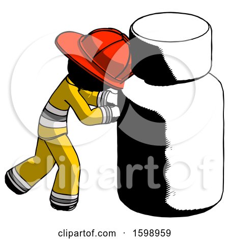 Ink Firefighter Fireman Man Pushing Large Medicine Bottle by Leo Blanchette