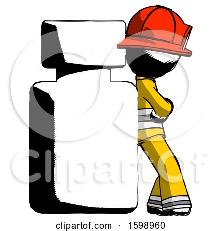 Ink Firefighter Fireman Man Leaning Against Large Medicine Bottle by Leo Blanchette