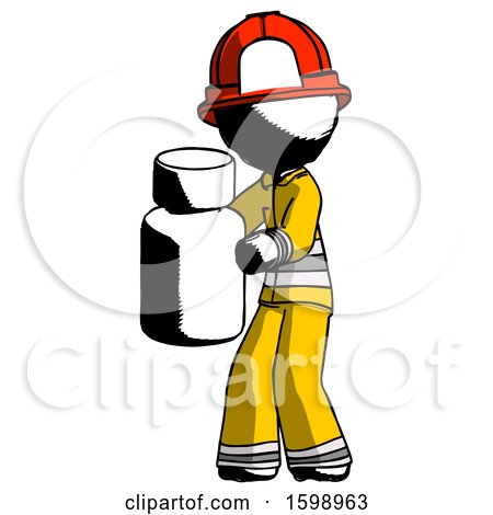Ink Firefighter Fireman Man Holding White Medicine Bottle by Leo Blanchette