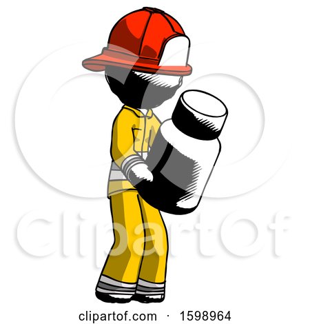 Ink Firefighter Fireman Man Holding Glass Medicine Bottle by Leo Blanchette