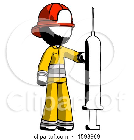 Ink Firefighter Fireman Man Holding Large Syringe by Leo Blanchette