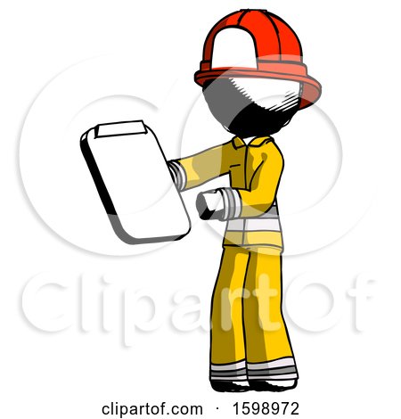 Ink Firefighter Fireman Man Reviewing Stuff on Clipboard by Leo Blanchette
