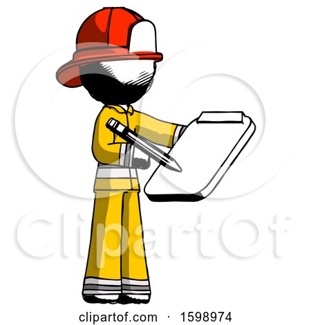 Ink Firefighter Fireman Man Using Clipboard and Pencil by Leo Blanchette