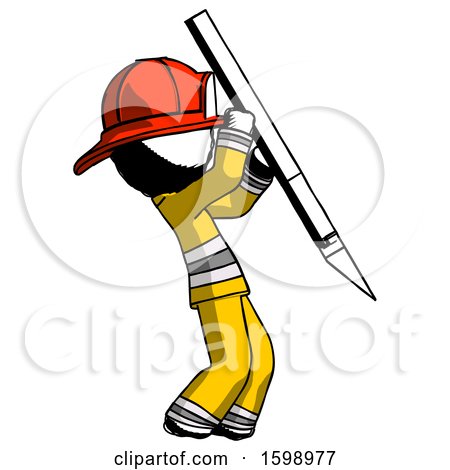Ink Firefighter Fireman Man Stabbing or Cutting with Scalpel by Leo Blanchette