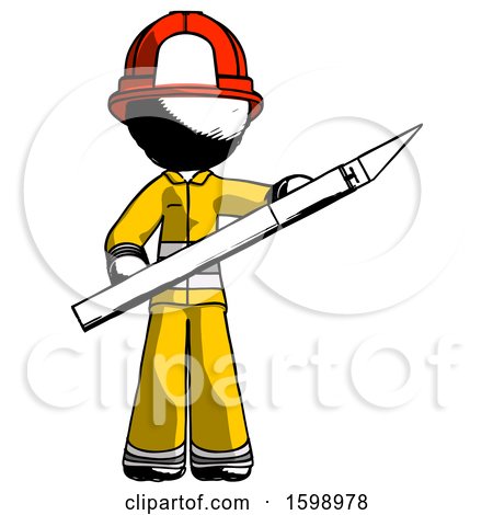 Ink Firefighter Fireman Man Holding Large Scalpel by Leo Blanchette