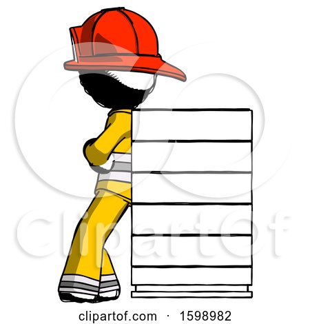 Ink Firefighter Fireman Man Resting Against Server Rack by Leo Blanchette