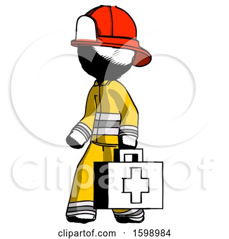 Ink Firefighter Fireman Man Walking with Medical Aid Briefcase to Left by Leo Blanchette