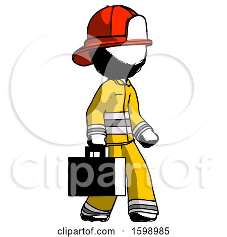 Ink Firefighter Fireman Man Walking with Briefcase to the Right by Leo Blanchette