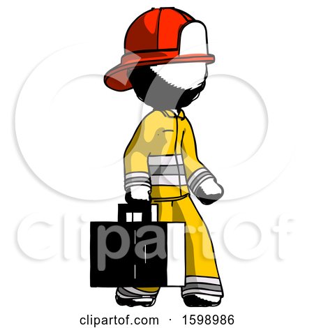 Ink Firefighter Fireman Man Walking with Medical Aid Briefcase to Right by Leo Blanchette