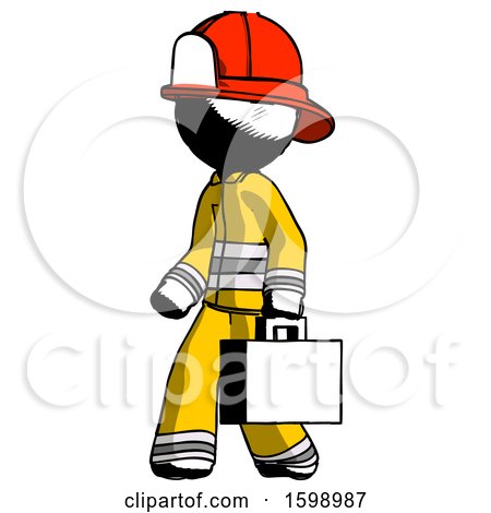 Ink Firefighter Fireman Man Walking with Briefcase to the Left by Leo Blanchette