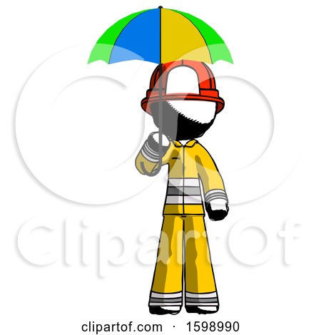 Ink Firefighter Fireman Man Holding Umbrella Rainbow Colored by Leo Blanchette