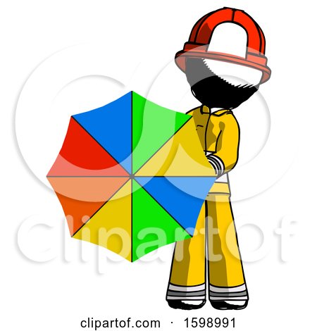 Ink Firefighter Fireman Man Holding Rainbow Umbrella out to Viewer by Leo Blanchette