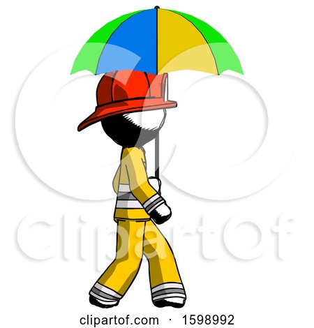 Ink Firefighter Fireman Man Walking with Colored Umbrella by Leo Blanchette