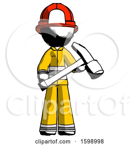 Ink Firefighter Fireman Man Holding Hammer Ready to Work by Leo Blanchette