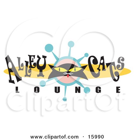 Black Cat With Yellow Eyes On An Alley Cats Lounge Sign Clipart Illustration by Andy Nortnik