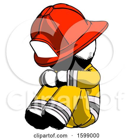 Ink Firefighter Fireman Man Sitting with Head down Facing Angle Left by Leo Blanchette