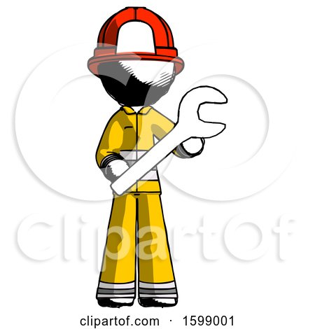Ink Firefighter Fireman Man Holding Large Wrench with Both Hands by Leo Blanchette