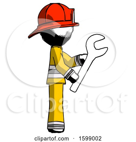 Ink Firefighter Fireman Man Using Wrench Adjusting Something to Right by Leo Blanchette