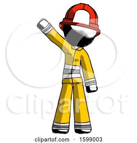Ink Firefighter Fireman Man Waving Emphatically with Right Arm by Leo Blanchette