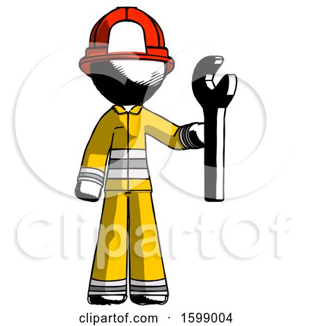 Ink Firefighter Fireman Man Holding Wrench Ready to Repair or Work by Leo Blanchette