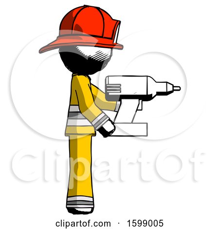 Ink Firefighter Fireman Man Using Drill Drilling Something on Right Side by Leo Blanchette