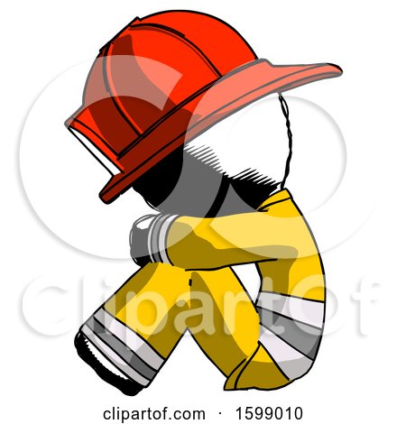 Ink Firefighter Fireman Man Sitting with Head down Facing Sideways Left by Leo Blanchette
